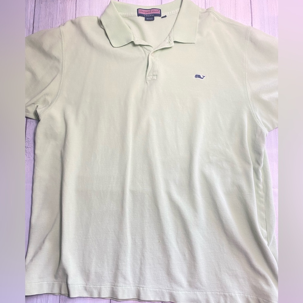 Vineyard Vines Polo Shirt Mens XL Light Green Blue Whale Short Sleeve Rugby EUC